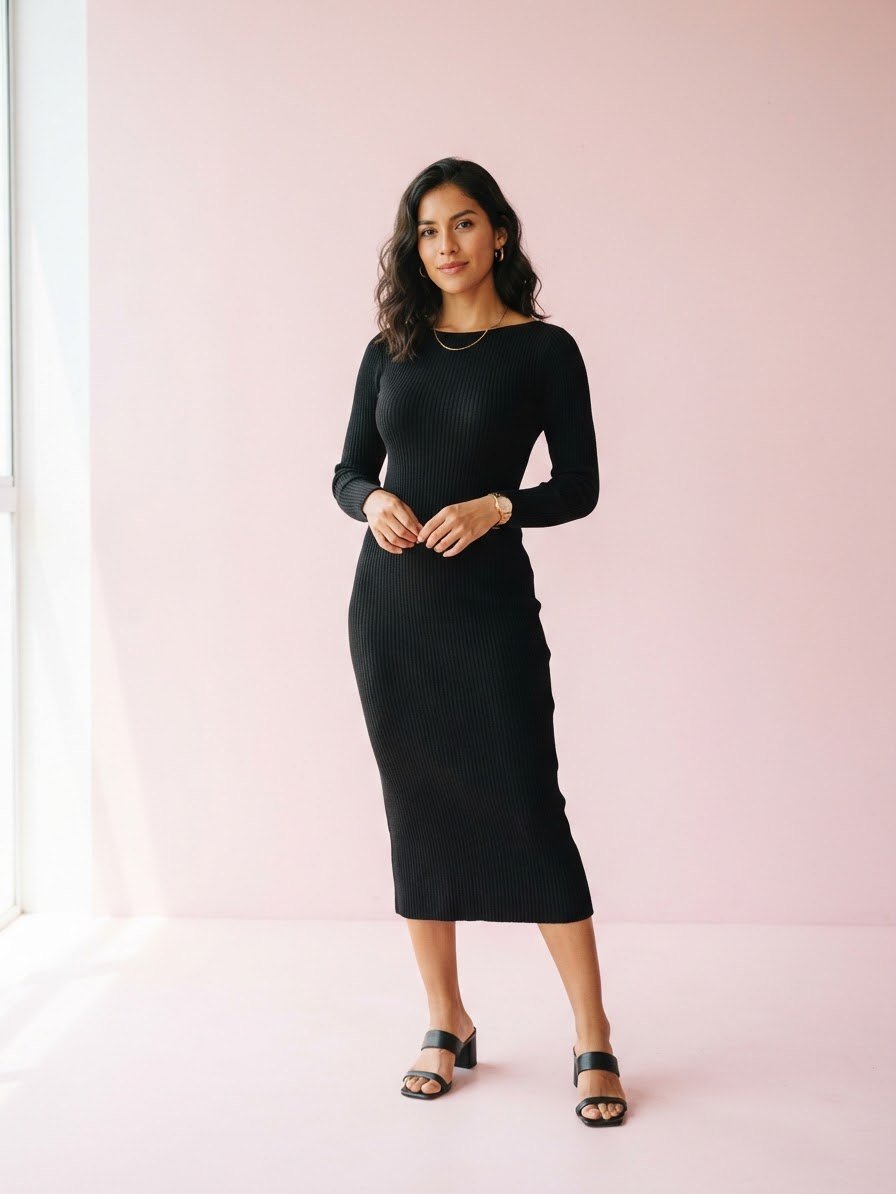 Vestido midi knit negro